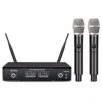 AMW AU140 v2 Microfone sem fio Duplo de Mão Digital UHF Diversity + Estojo