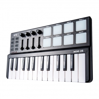 (USADO) KFX Mini 25 RGB Teclado Controlador Midi USB 25 Teclas PADs Knobs