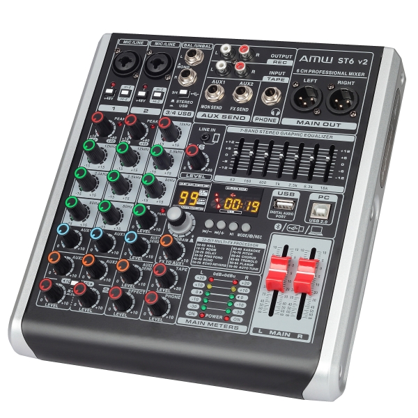 AMW ST6 Mesa de Som 6 Canais 99 Efx Interface de Áudio USB !