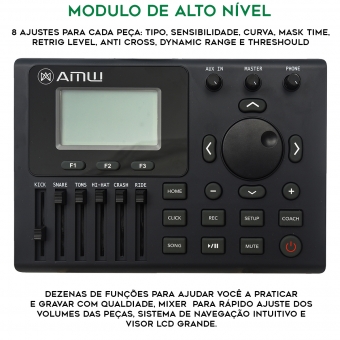 AMW ED11 Pro Bateria Eletrônica All Mesh Dual Real Hi Hat Condução Tri zone Pratos Dual