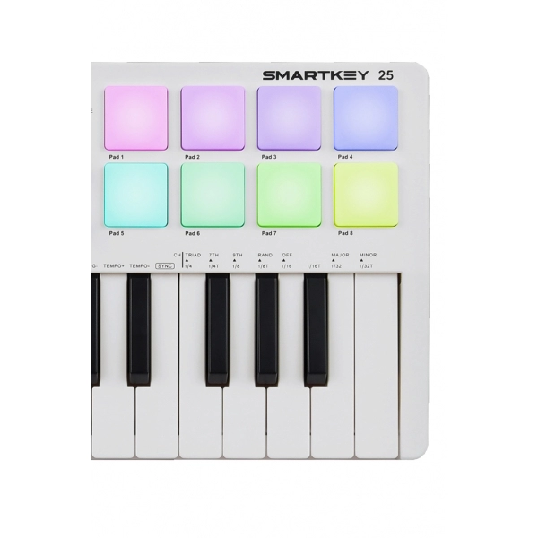 AMW Smartkey 25 White Teclado Controlador Midi USB Teclas 8 PADs Knobs