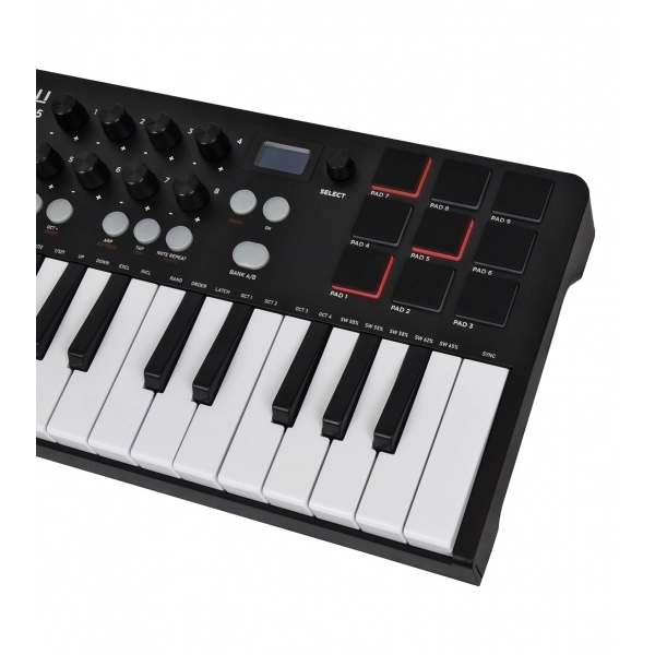 (USADO) AMW Master 25 Black Teclado Controlador Midi 9 PADs 8 Knobs Visor OLED