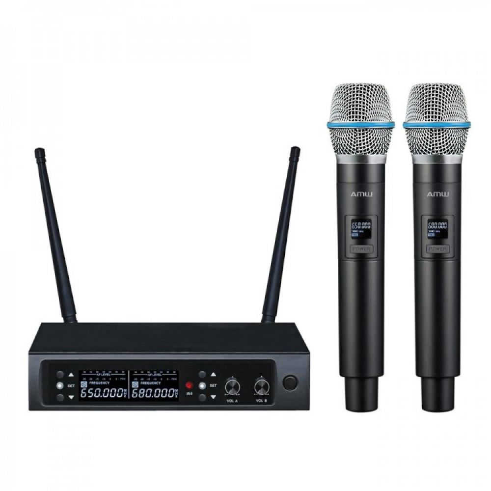 AMW AU58 Microfone sem fio duplo UHF com 200 F + Scan + Case !