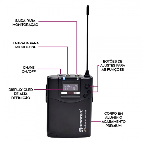 Relacart Cr2 Dual CLIP Microfone Sem Fio lapela Duplo Uhf Câmera Uwp ( CR + 2X CP )