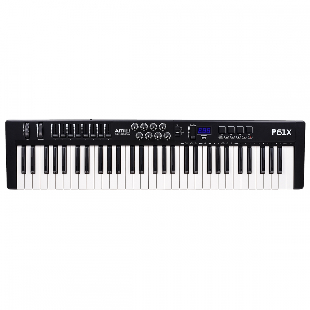 AMW P61X Teclado Black Controlador Midi USB com 61 Teclas PADs Faders e Knobs