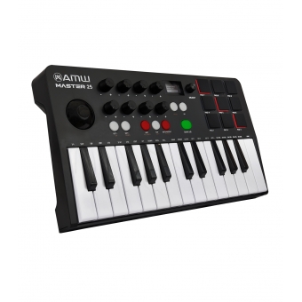 AMW Master 25 Black Teclado Controlador Midi 9 PADs 8 Knobs Visor OLED