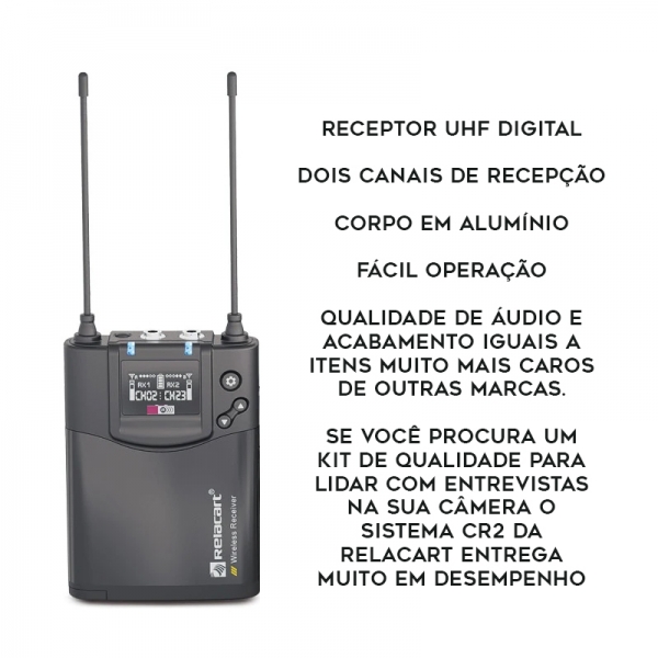 Relacart Cr2 Dual CLIP Microfone Sem Fio lapela Duplo Uhf Câmera Uwp ( CR + 2X CP )
