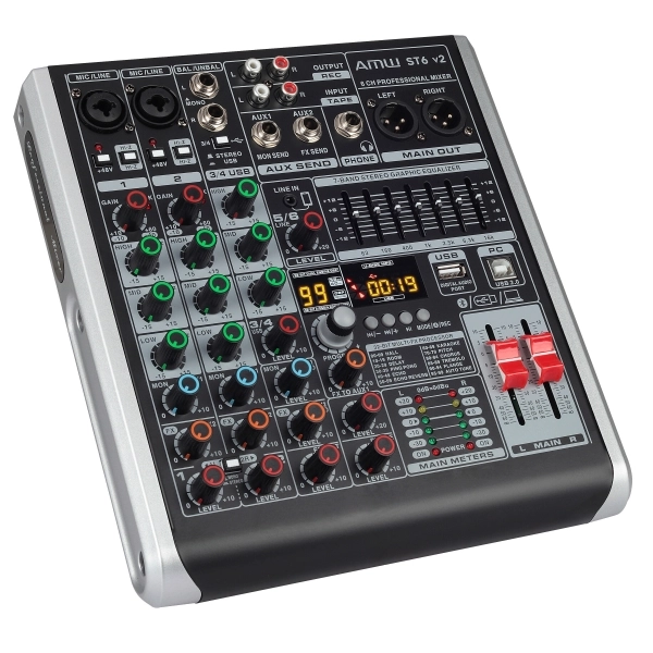 AMW ST6 Mesa de Som 6 Canais 99 Efx Interface de Áudio USB !