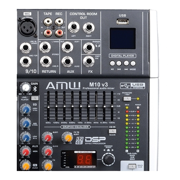 (USADO) AMW M10 Fx v3 Mesa de Som 10 Canais com EFX BT Player Sub Out e Interface!