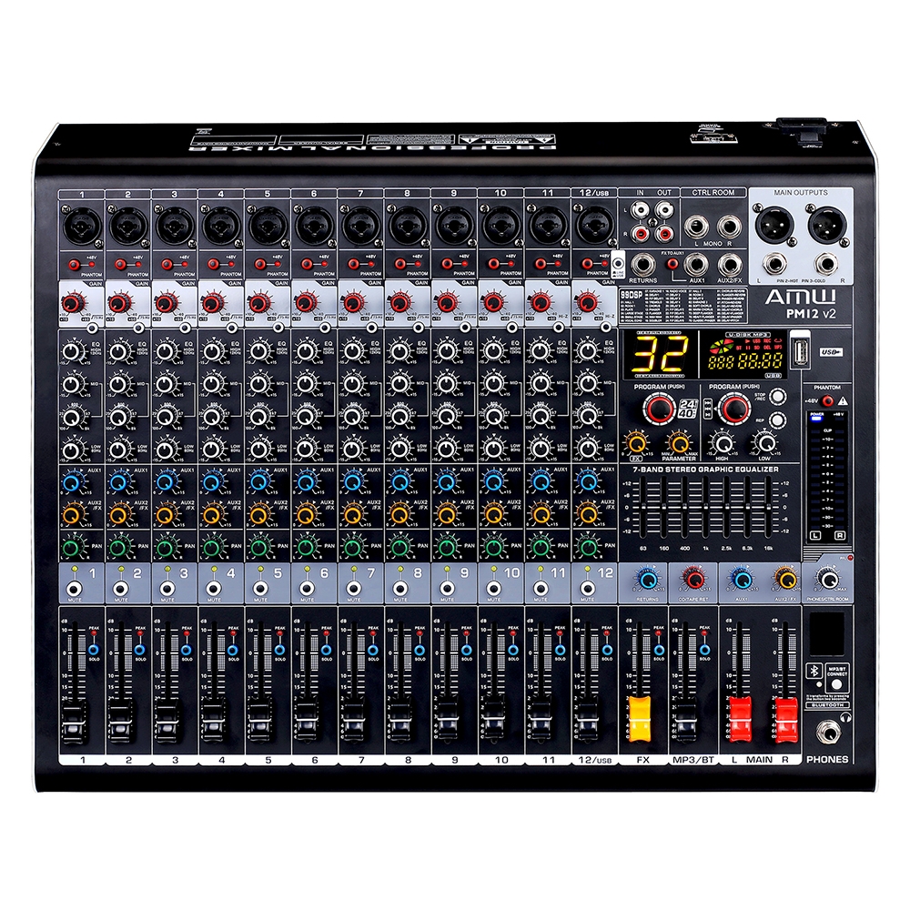 (USADO) Amw Pm12 v2 Fx Mesa De Som 12 Canais 99 Efx DSP Interface USB Eq BT