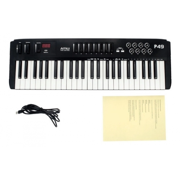AMW P49 Teclado Controlador Midi USB 49 Teclas Knobs Botões etc