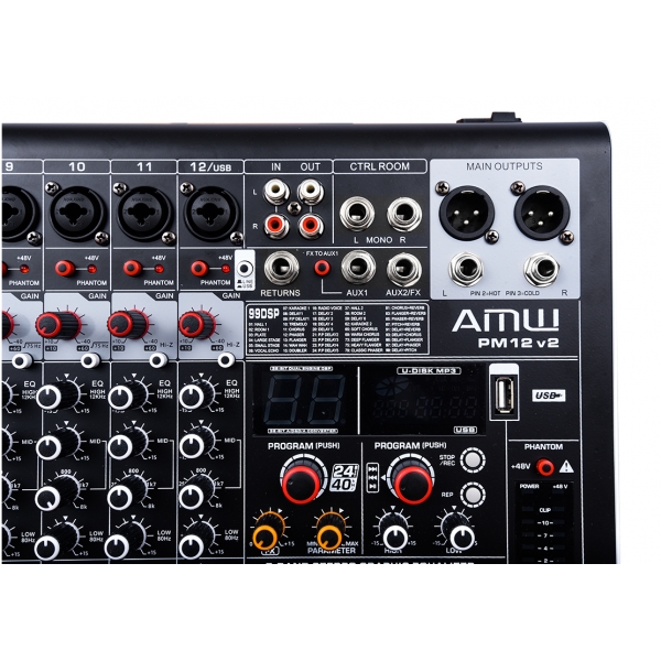 (USADO) Amw Pm12 v2 Fx Mesa De Som 12 Canais 99 Efx DSP Interface USB Eq BT