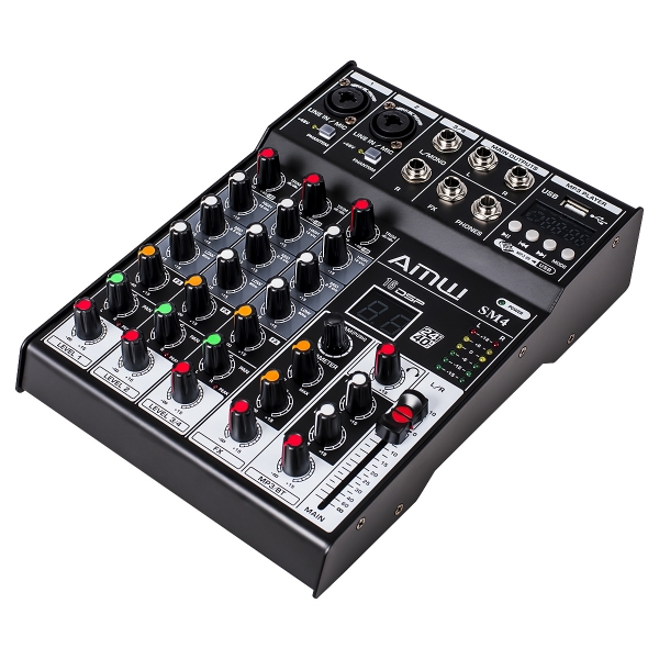 (USADO) AMW SM4 v2 Mesa de Som 4 Canais com Efeitos DSP Bluetooth e USB Interface